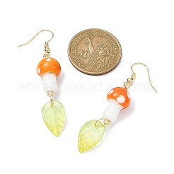 4 Pairs 4 Colors Mushroom Lampwork & Glass Leaf Dangle Earrings&nbsp;EJEW-TA00305