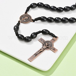 Oval Wood Rosary Bead Necklaces&nbsp;NJEW-C108-01