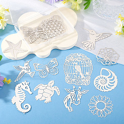 16Pcs 16 Styles 201 Stainless Steel Etched Metal Embellishments Connector Charms&nbsp;STAS-TA0003-39