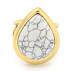 Ion Plating(IP) 304 Stainless Steel Synthetic Turquoise Cuff Rings&nbsp;G-Z056-09G-01