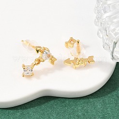 Heart Brass Micro Pave Clear Cubic Zirconia Dangle Stud Earrings&nbsp;EJEW-A150-02G