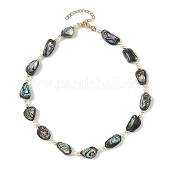 Nuggets Natural Abalone Shell/Paua Shell & Pearl Beaded Necklaces&nbsp;NJEW-JN06377