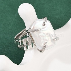 Square Natural Pearl Finger Rings&nbsp;RJEW-K286-09P