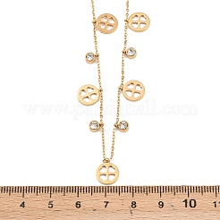 Saint Patrick's Day 304 Stainless Steel Crystal Rhinestone Flat Round and Clover Tassel Bib Necklaces for Women&nbsp;NJEW-A064-01G