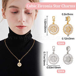 4Pcs 2 Colors Brass Pave Clear Cubic Zirconia European Dangle Charms&nbsp;OPDL-BBC0001-01