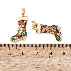 Christmas Brass Micro Pave Cubic Zirconia Enamel Pendants&nbsp;KK-B161-15G-02