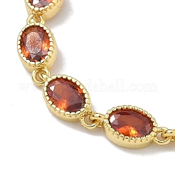 Oval Brass Pave Cubic Zirconia Link Chain Bracelets for Women&nbsp;BJEW-P385-02G-03