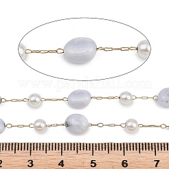 Natural Blue Lace Agate Nuggets & 316 Stainless Steel Handmade Link Chains&nbsp;CHS-K021-14G-16