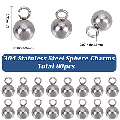 80Pcs 304 Stainless Steel Sphere Charms&nbsp;STAS-SC0010-03P