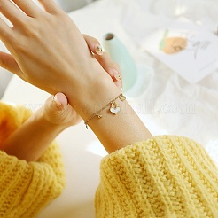304 Stainless Steel & Clear Cubic Zirconia & Natural Shell Charm Bracelets for Women&nbsp;FS-WG9B627-02