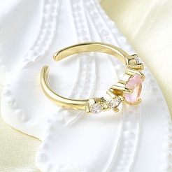 Brass Micro Pave Cubic Zirconia Open Cuff Rings for Women&nbsp;RJEW-F179-03G