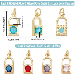 15Pcs 5 Colors Real 18K Gold Plated Brass Micro Pave Cubic Zirconia Charms&nbsp;ZIRC-BBC0002-32