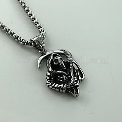 Punk Skull Grim Reaper Scythe 304 Stainless Steel Pendant Necklaces Hip-hop Trendy Men's Jewelry&nbsp;ZE8864