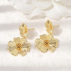 Flower Brass Dangle Stud Earrings&nbsp;EJEW-D352-01G-01