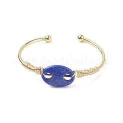 Natural Lapis Lazuli Coffee Bean Open Cuff Bangle&nbsp;BJEW-G660-01G-12