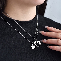 2Pcs 2 Styles Heart Puzzle 201 Stainless Steel Pendant Cable Chain Couple Necklaces&nbsp;FS-WG816E6-05