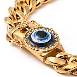 Ion Plating(IP) 304 Stainless Steel Curb Chains Bracelet with Crystal Rhinestone&nbsp;BJEW-E009-05G-01