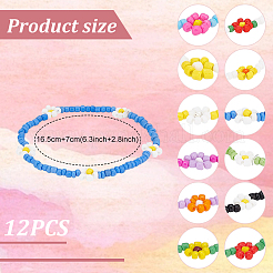 12Pcs 12 Style Glass Seed Braided Flower Stretch Bracelets Set&nbsp;BJEW-AN0001-14