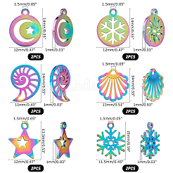 12Pcs 6 Style 201 Stainless Steel Pendants&nbsp;STAS-UN0020-43M
