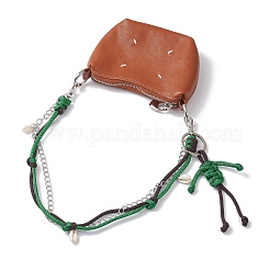 Polyester & Spandex Cord Rope Braided Human & Natural Cowrie Shell Charm Iron Chain Bag Decorative Chains&nbsp;AJEW-BA00173-04