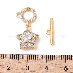 Golden Brass Micro Pave Clear Cubic Zirconia Toggle Clasps&nbsp;KK-B100-040G