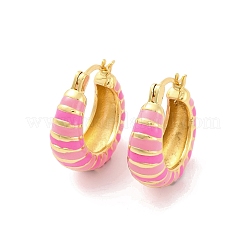 Brass & Enamel Stripe Hoop Earrings for Women&nbsp;EJEW-U015-02G