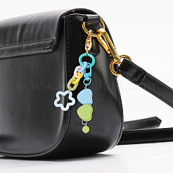 4Pcs 4 Colors Plastic Colorful Matte Heart Pendant Keychain with Flower Chains Mobile Accessories Decoration&nbsp;HJEW-WR0001-07