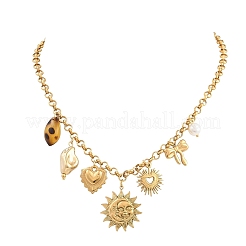 304 Stainless Steel & Resin & Imitation Pearl Multi-Pendant Bib Necklaces for Women&nbsp;SA-CBA717A-04G