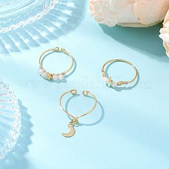 3Pcs Copper Wire Wrapped Natural Rose Quartz Faceted Round Bead Finger Rings for Women&nbsp;RJEW-JR00888-02