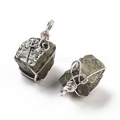 Cuboid Brass Natural Pyrite Pendants&nbsp;G-N0145-10P