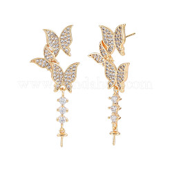 Brass Micro Pave Clear Cubic Zirconia Stud Earring Findings&nbsp;KK-S364-048