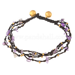 Natural Amethyst Chip & Alloy Beaded Multi-strand Bracelets&nbsp;WGA084D-02