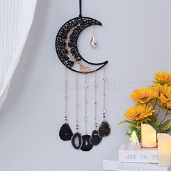 Copper Wire Wrapped Natural Obsidian Moon Hanging Ornaments&nbsp;PW-WG39344-01