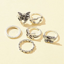 6Pcs 6 Style Butterfly & Heart & Chain Shape Alloy Stackable Rings Set&nbsp;RJEW-FS0001-05A