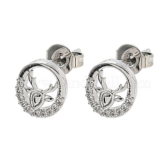Flat Round with Deer Brass Micro Pave Clear Cubic Zirconia Stud Earrings&nbsp;EJEW-F383-11P