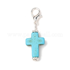 Dyed Synthetic Turquoise Cross Pendant Decorations&nbsp;HJEW-JM04010
