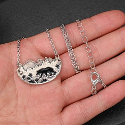 Mountain Bear Pendant Necklace with Iron Chain for Men&nbsp;PW-WG5A273-01