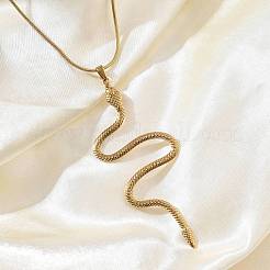 304 Stainless Steel Snake Pendant Round Snake Chain Necklaces for Women&nbsp;NJEW-K307-01G