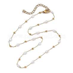 Handmade 304 Stainless Steel and ABS Plastic Pearl Oval Link Chain Necklaces for Women&nbsp;NJEW-JN06230