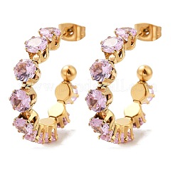 C-Shaped 304 Stainless Steel Rhinestone Stud Earrings&nbsp;EJEW-M105-07G-02