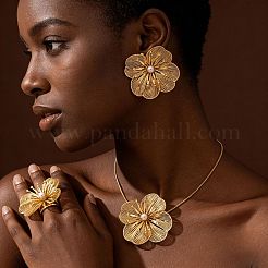 Flower Alloy Plastic Pearl Stud Earrings & Pendant Lariat Necklaces & Rings Sets for Women&nbsp;WG42618-01