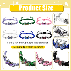 6Pcs 6 Colors Alloy Butterfly Link Bracelet&nbsp;BJEW-GO0002-27