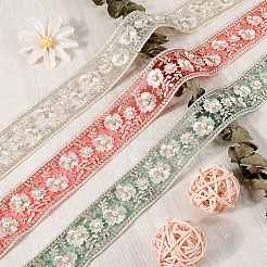 5 Yards Polyester Embroidery Flower Lace Ribbon with Imitation Pearl&nbsp;OCOR-CY0001-16D
