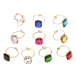 304 Stainless Steel with Glass Cuff Rings for Women&nbsp;RJEW-K309-41D