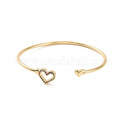 Colorful Cubic Zirconia Heart Open Cuff Bangle&nbsp;BJEW-P280-03G