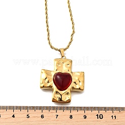 Cross with Heart 304 Stainless Steel Cubic Zirconia Pendant Necklaces&nbsp;NJEW-H070-01G-01