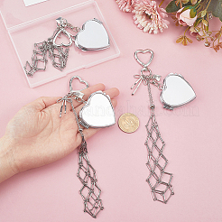 3Pcs 3 Styles 201 Stainless Steel String Bag & Iron & Glass Mirror & Alloy Bowknot Pendant Keychains&nbsp;HJEW-SC0003-32