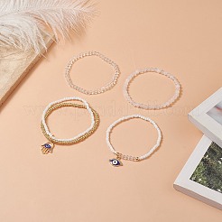 4Pcs 4 Style Natural White Jade & Glass Beaded Stretch Bracelets Set&nbsp;BJEW-JB09227