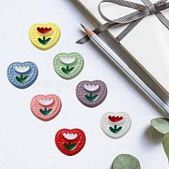 56Pcs 7 Colors Heart with Flower Pattern Resin Buttons&nbsp;CRES-CY0001-01
