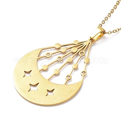201 Stainless Steel Moon with Star Pendant Necklace with Cable Chains&nbsp;NJEW-Q317-06G